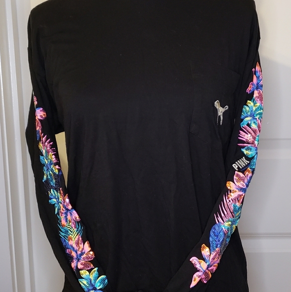 PINK Victoria's Secret Tops - VS Pink Long Sleeve Sequin Floral Shirt